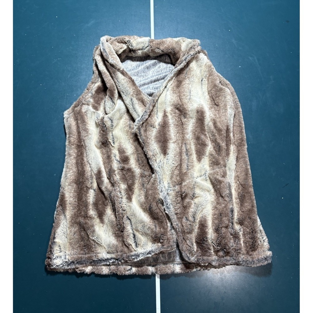 Vine Street Faux Fur Vest Women's Small Open Front Lynx Animal Print Boho Y2K